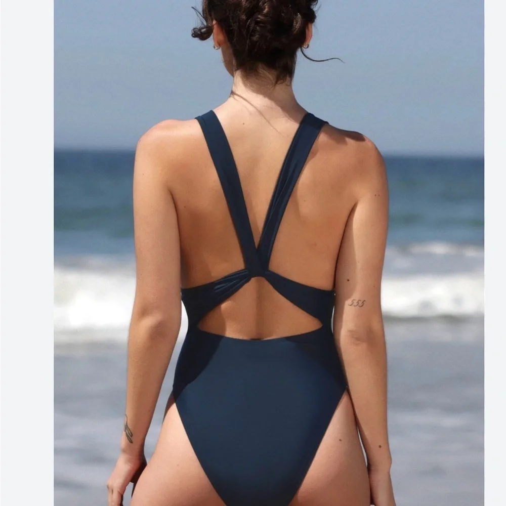 Cupshe Navy Deep plunge V One-Piece Swimsuit - Women Swim